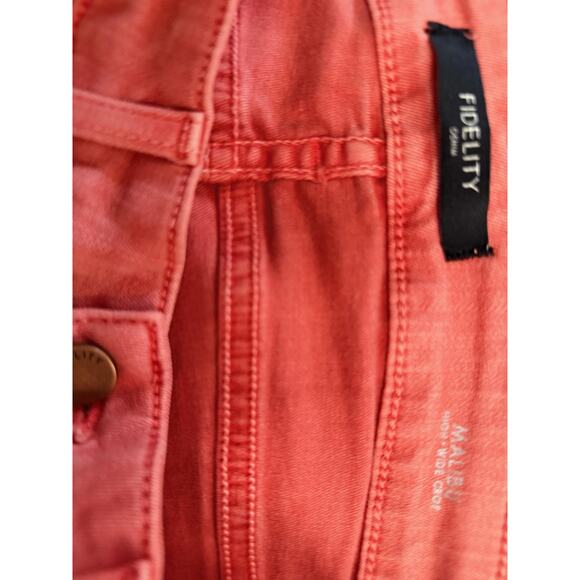 Fidelity Jeans Women's 27 Coral Malibu High Wide Leg Crop Denim Made USA Stretch - Picture 4 of 9